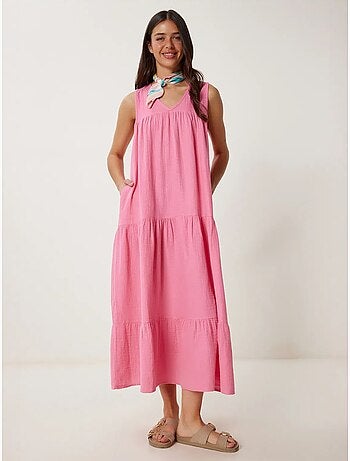 Vestido midi con escote en v y volantes istanbul