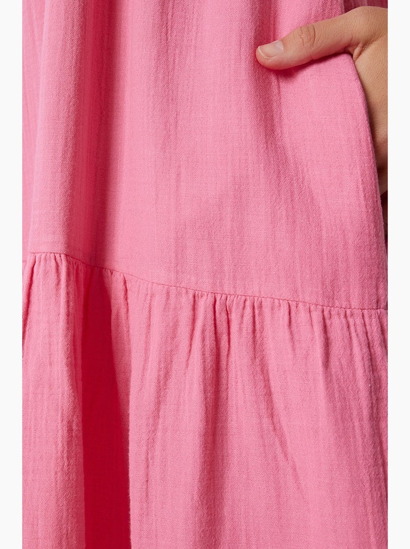 Vestido midi con escote en v y volantes istanbul Rosa claro - Kiabi