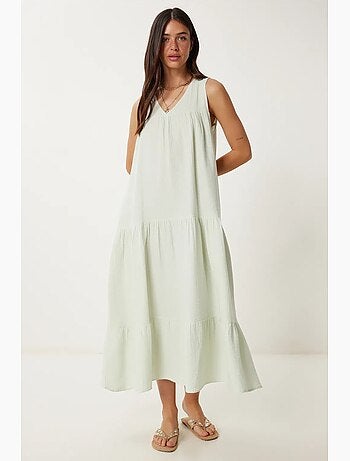 Vestido midi con escote en v y volantes istanbul