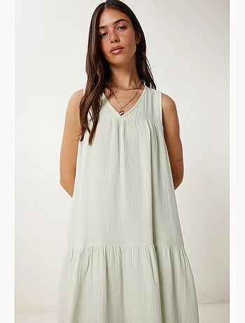 Vestido midi con escote en v y volantes istanbul