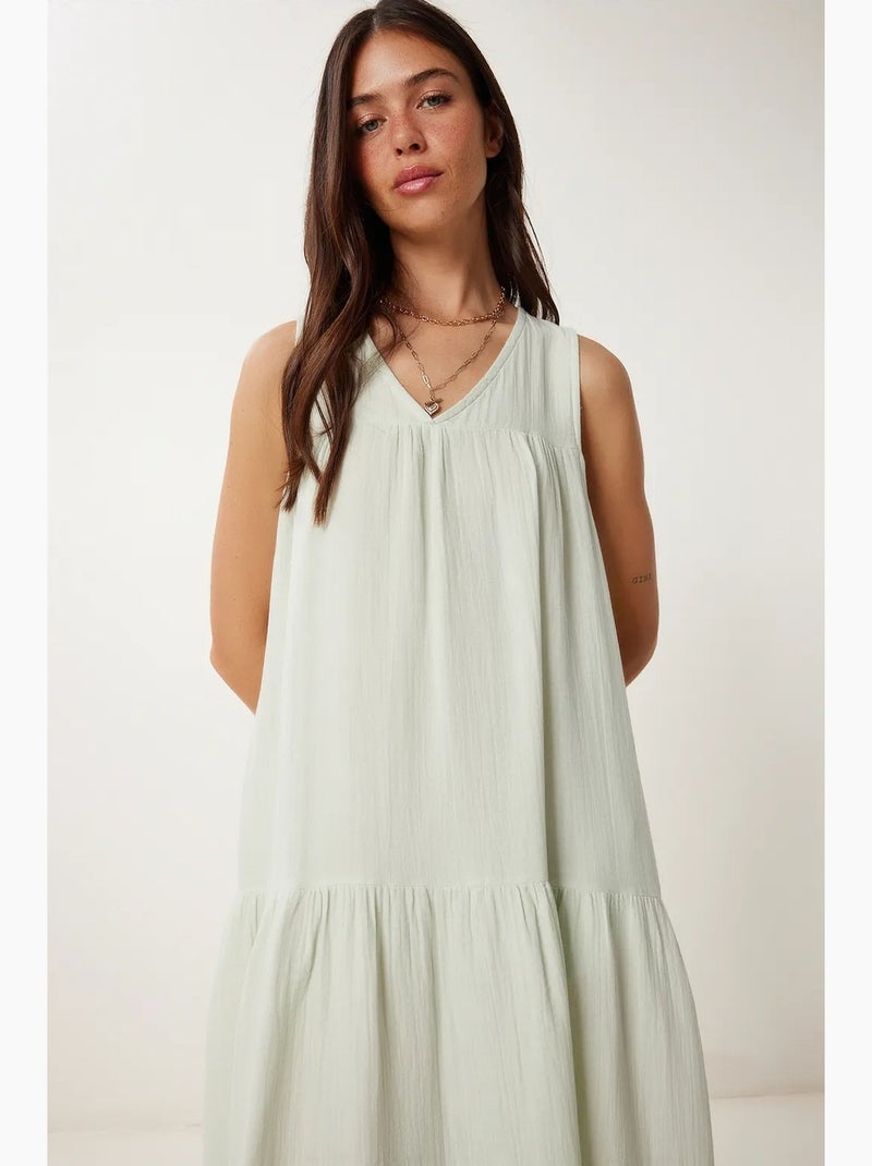 Vestido midi con escote en v y volantes istanbul Verde menta - Kiabi