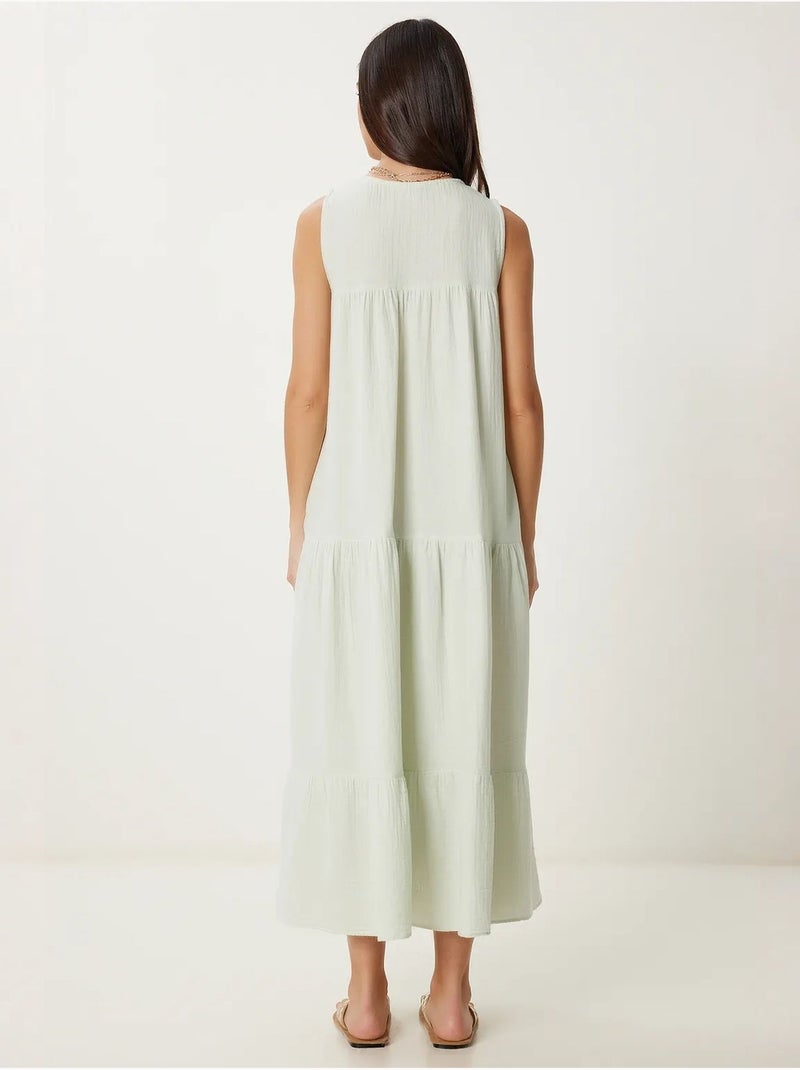 Vestido midi con escote en v y volantes istanbul Verde menta - Kiabi