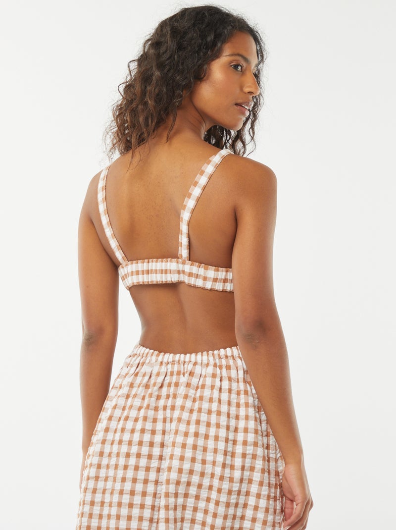 Vestido midi con espalda descubierta y estampado vichy Beige - Kiabi