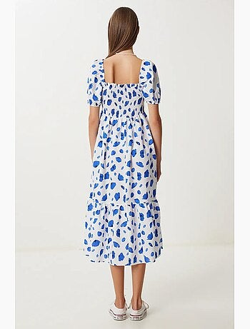 Vestido midi con estampado abstracto de volantes y cuello cuadrado istanbul