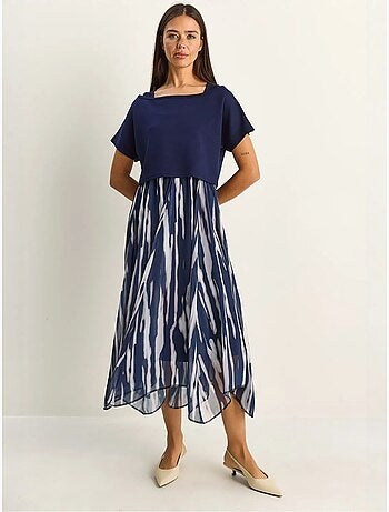 Vestido midi con estampado abstracto y escote barco lucci