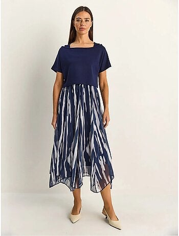Vestido midi con estampado abstracto y escote barco lucci
