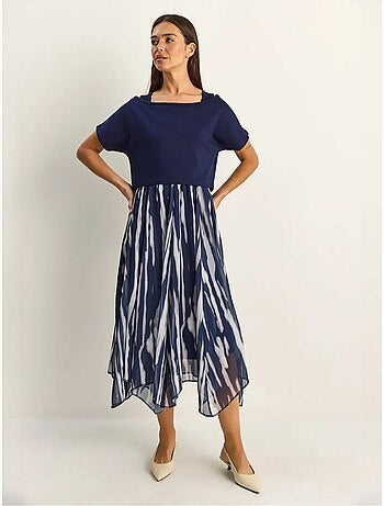Vestido midi con estampado abstracto y escote barco lucci