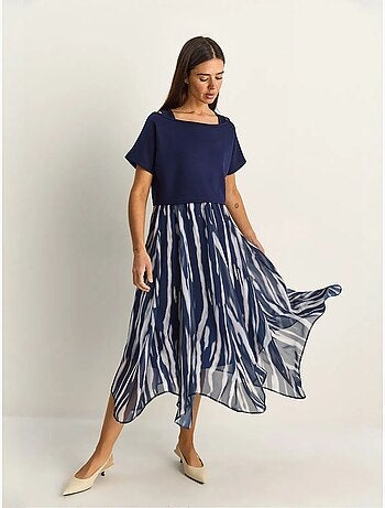 Vestido midi con estampado abstracto y escote barco lucci