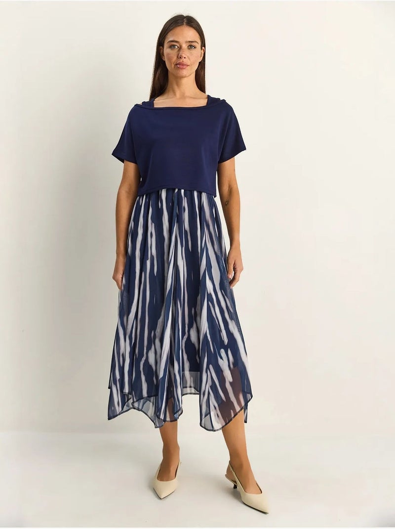 Vestido midi con estampado abstracto y escote barco lucci Azul marino - Kiabi