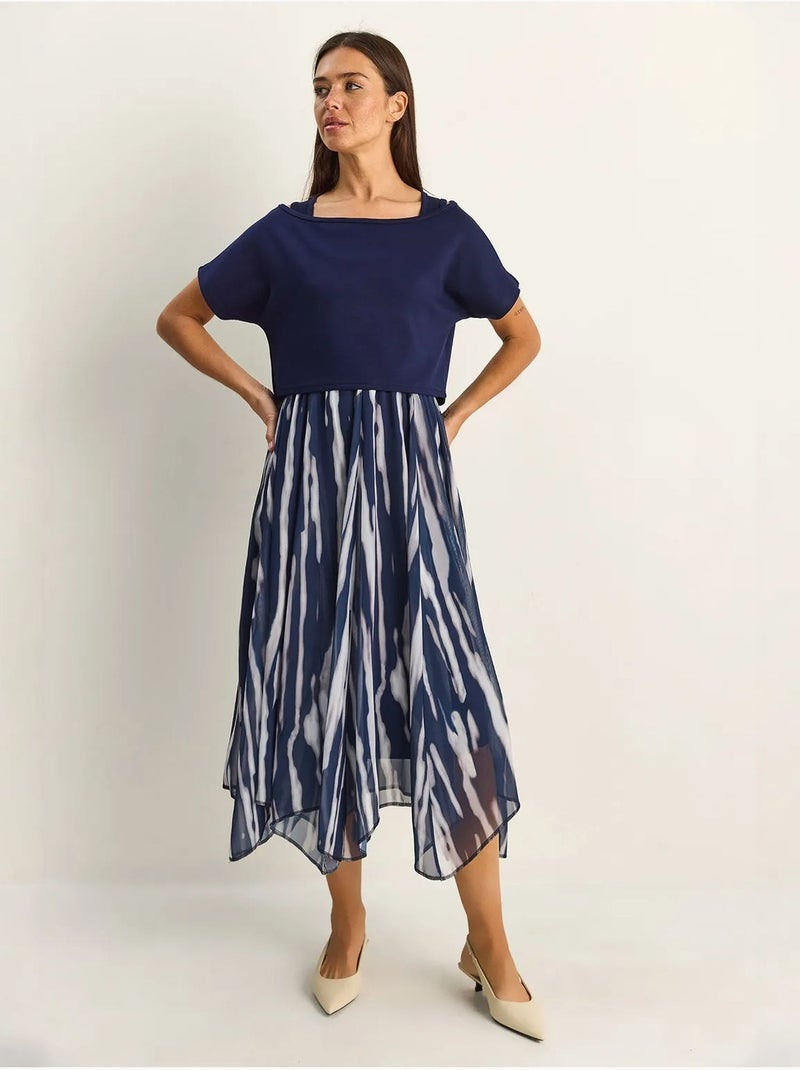 Vestido midi con estampado abstracto y escote barco lucci Azul marino - Kiabi