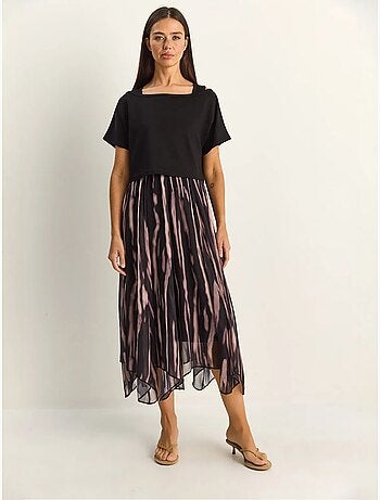 Vestido midi con estampado abstracto y escote barco lucci