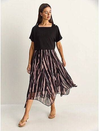 Vestido midi con estampado abstracto y escote barco lucci