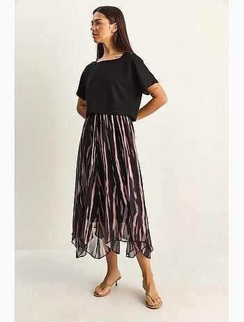 Vestido midi con estampado abstracto y escote barco lucci