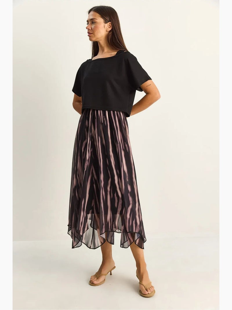 Vestido midi con estampado abstracto y escote barco lucci Negro - Kiabi