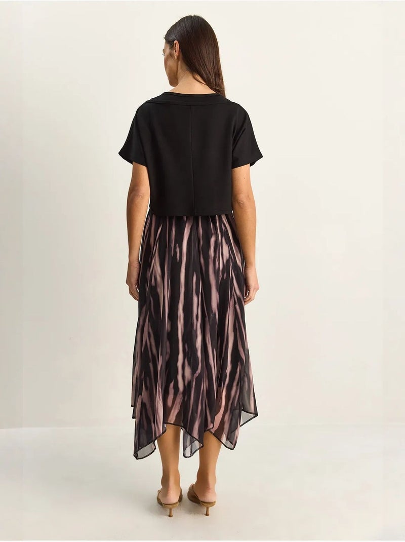 Vestido midi con estampado abstracto y escote barco lucci Negro - Kiabi
