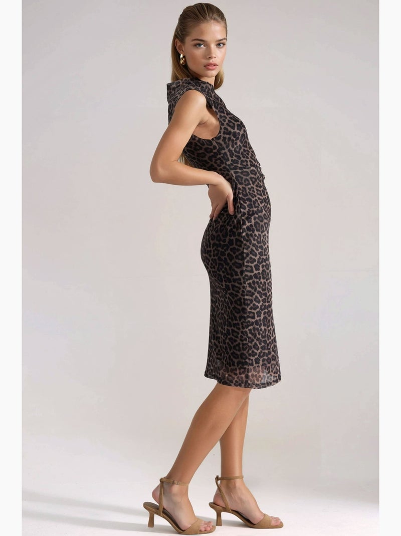 Vestido midi con estampado de leopardo y cuello asimétrico hiccup Beige natural - Kiabi
