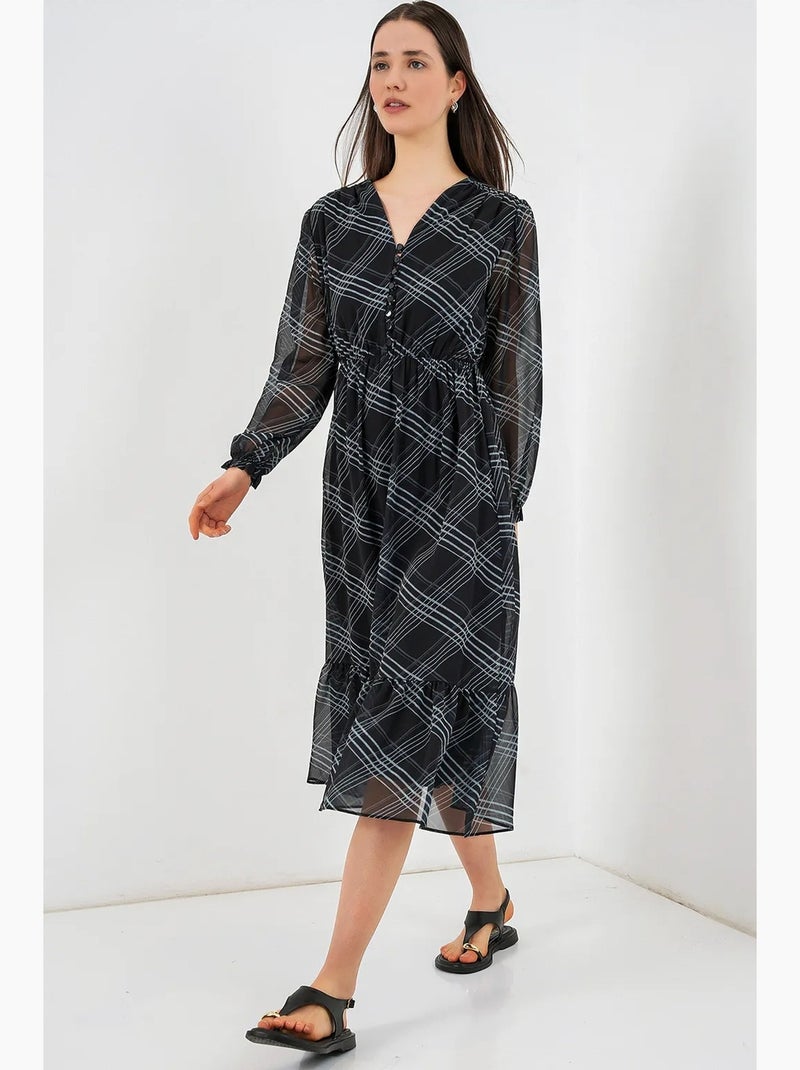 Vestido midi con estampado de leopardo y escote en v bdart Negro - Kiabi