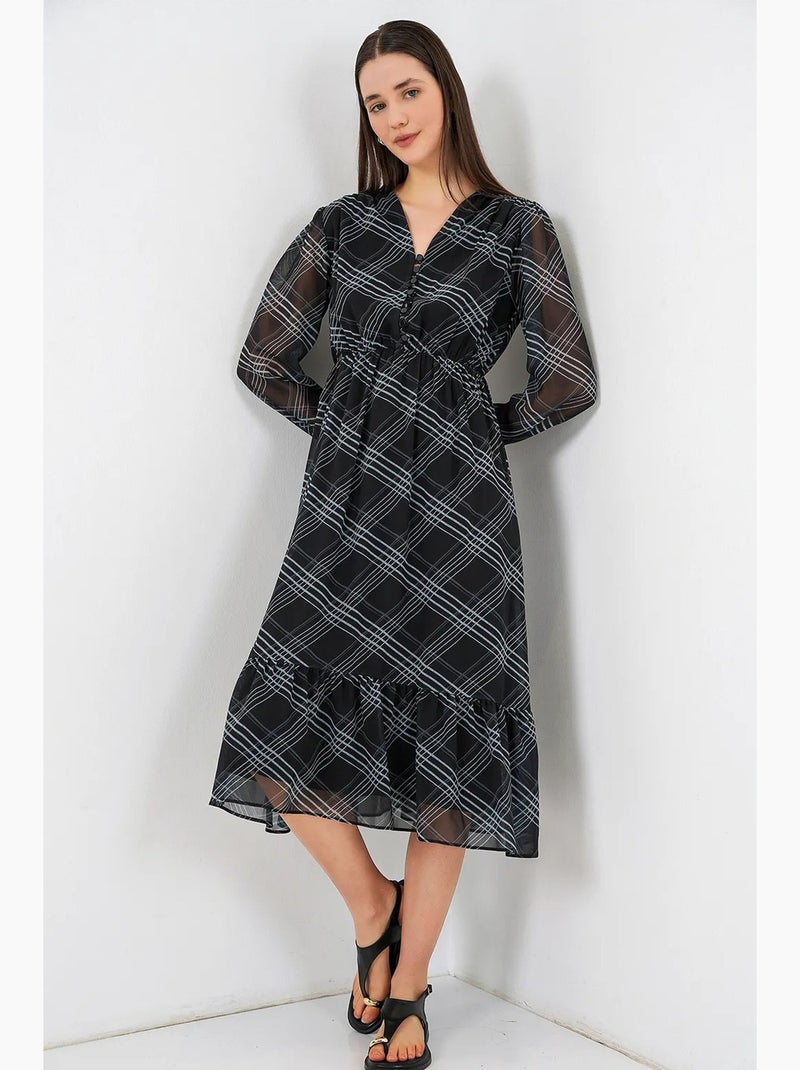 Vestido midi con estampado de leopardo y escote en v bdart Negro - Kiabi