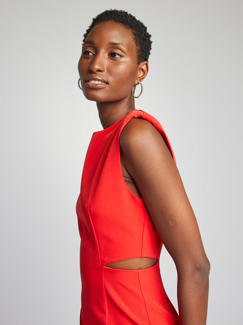 Vestido midi con hombreras y detalles en la cintura ROJO - Kiabi