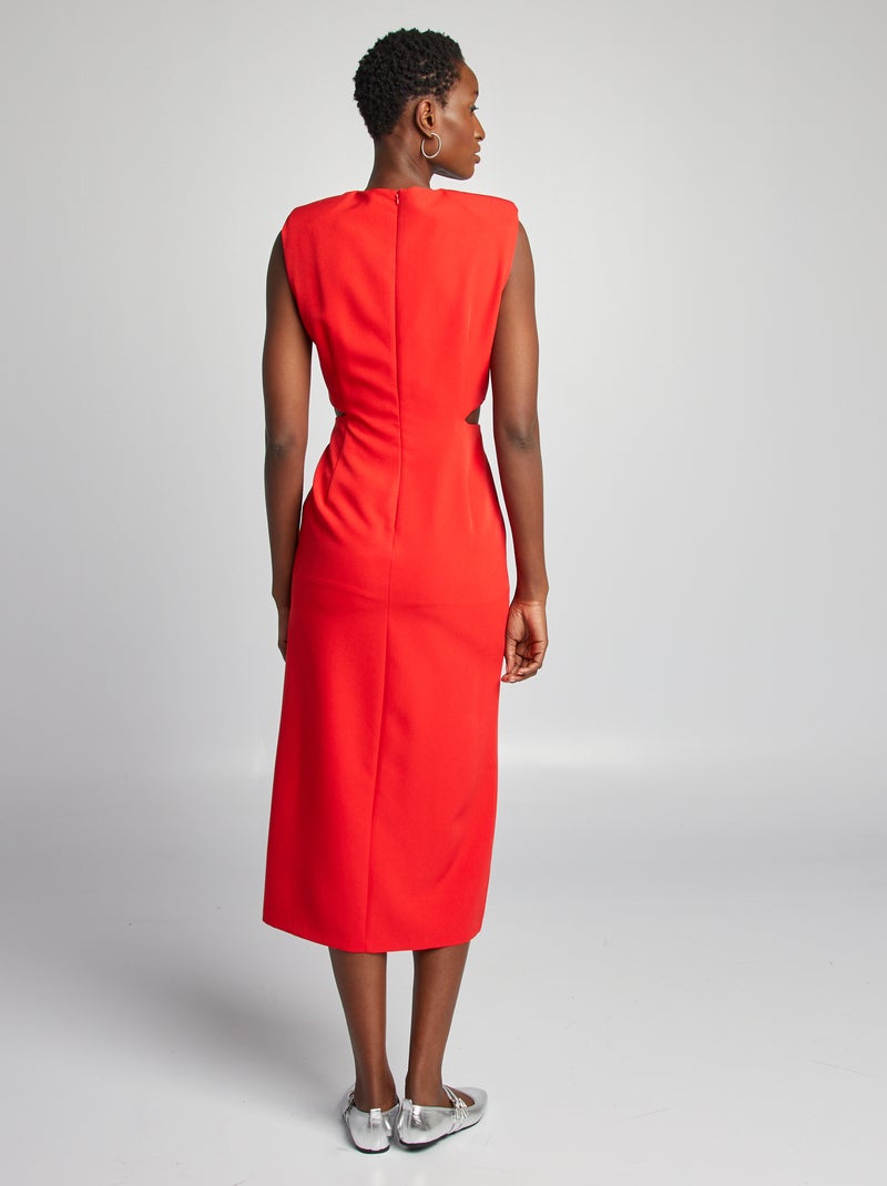 Vestido midi con hombreras y detalles en la cintura ROJO - Kiabi