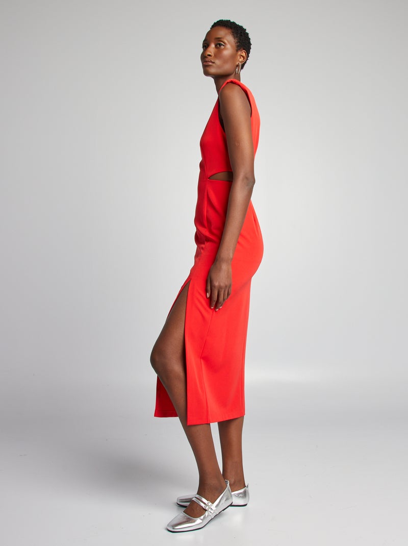 Vestido midi con hombreras y detalles en la cintura ROJO - Kiabi