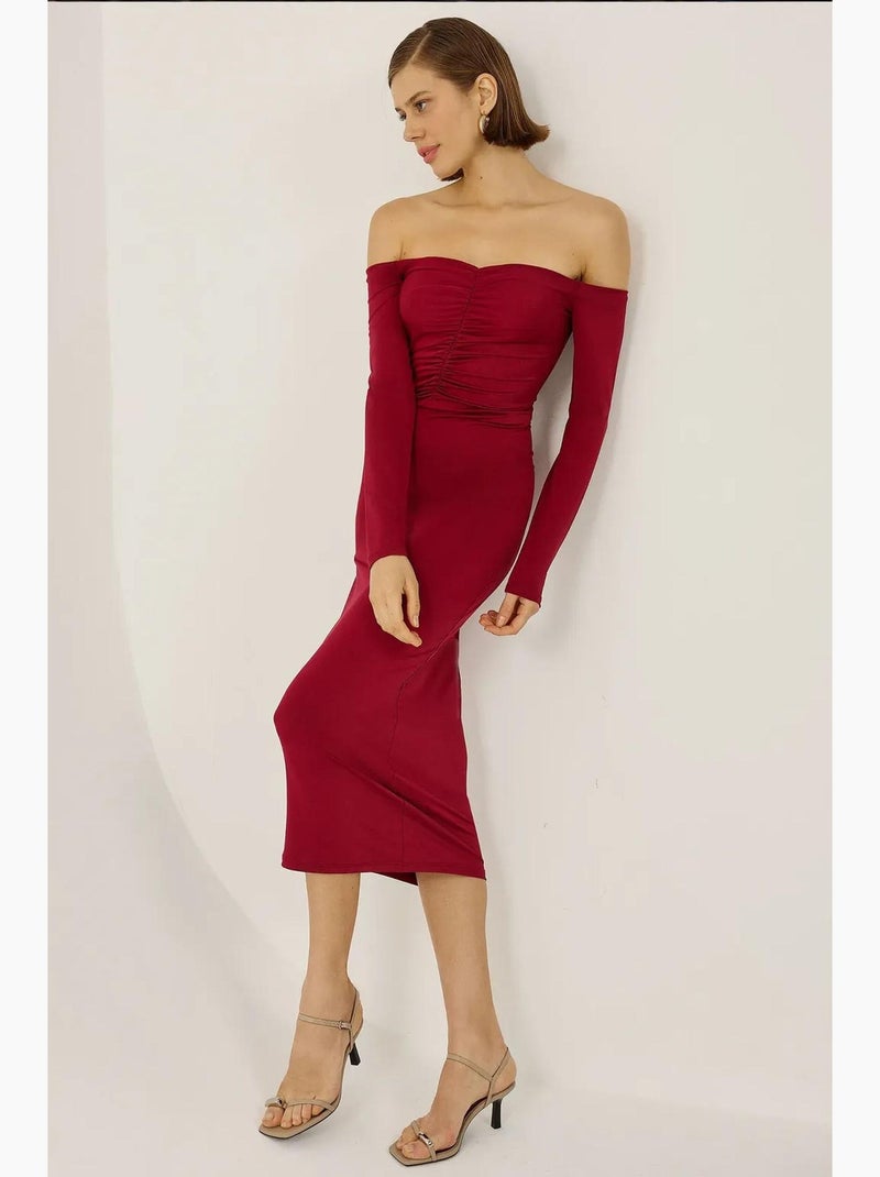 Vestido midi con hombros descubiertos hiccup Rojo - Kiabi