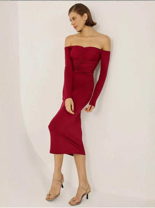 Vestido midi con hombros descubiertos - Kiabi