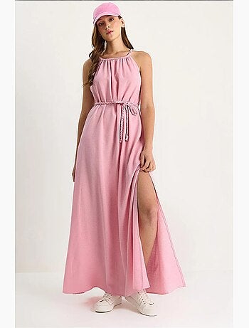 Vestido midi con lazo y cuello halter lucci