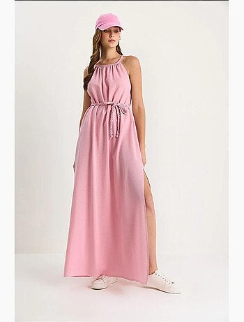 Vestido midi con lazo y cuello halter lucci