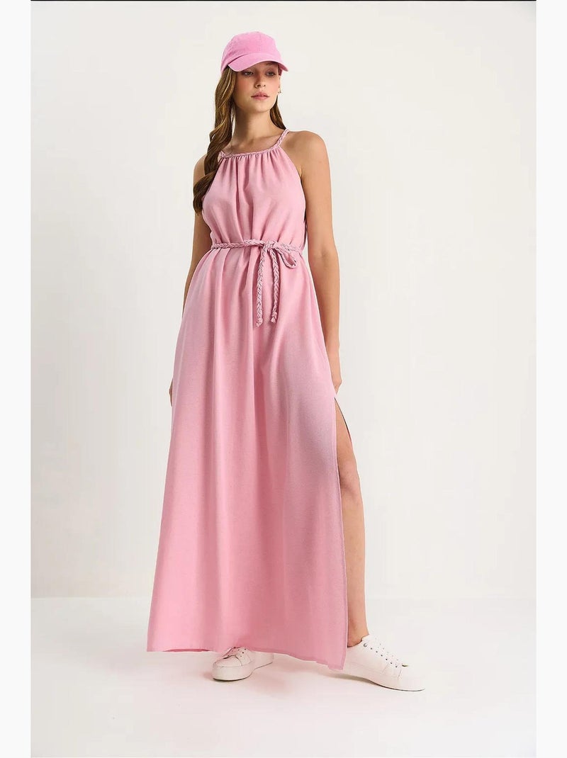 Vestido midi con lazo y cuello halter lucci Rosa pálido - Kiabi