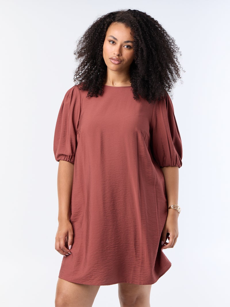 Vestido midi con mangas abullonadas Marron - Kiabi