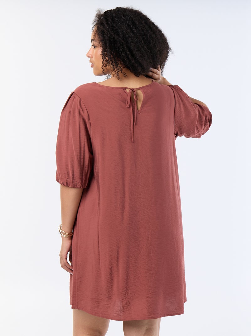 Vestido midi con mangas abullonadas Marron - Kiabi