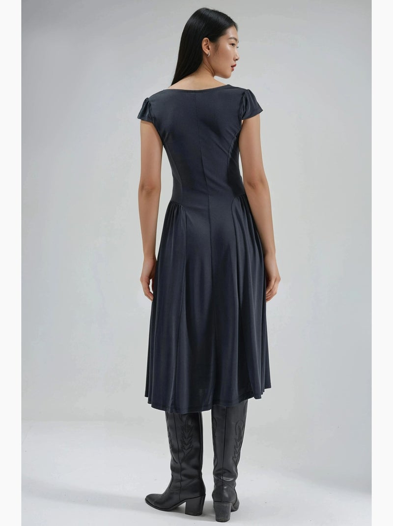 Vestido midi con paneles y cuello en u liso de busem Gris oscuro - Kiabi