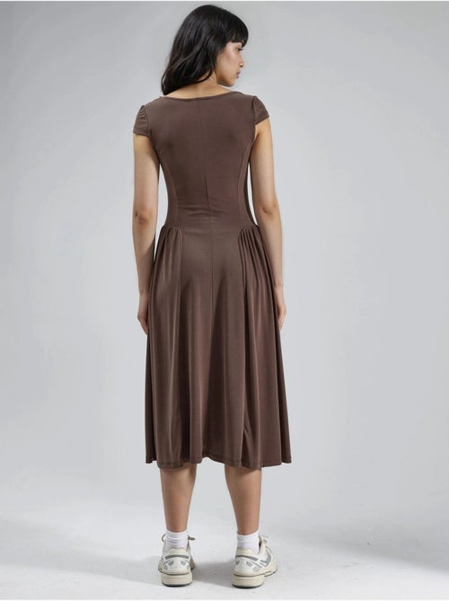 Vestido midi con paneles y cuello en u liso de busem - Kiabi