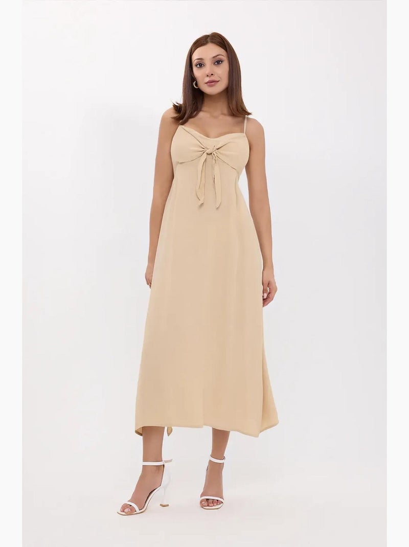 Vestido midi con tirantes finos y lazo en la parte delantera hiccup Beige natural - Kiabi