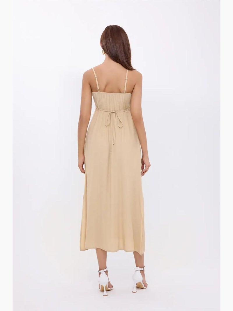 Vestido midi con tirantes finos y lazo en la parte delantera hiccup Beige natural - Kiabi
