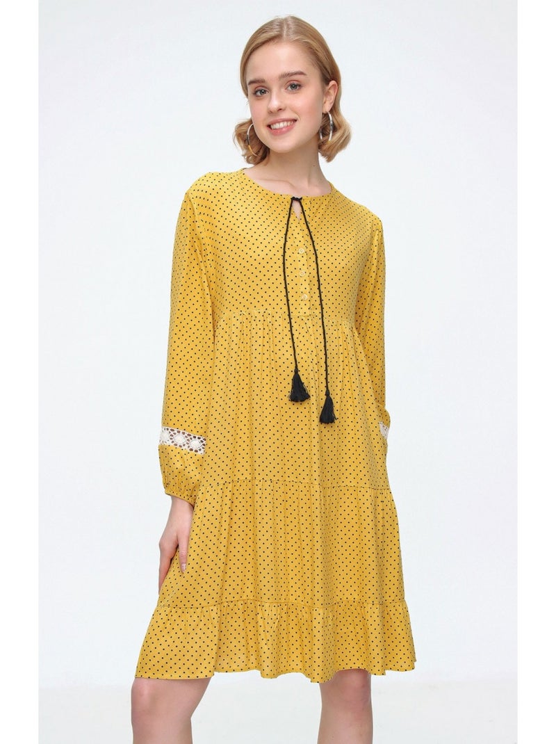Vestido midi con volantes Amarillo - Kiabi