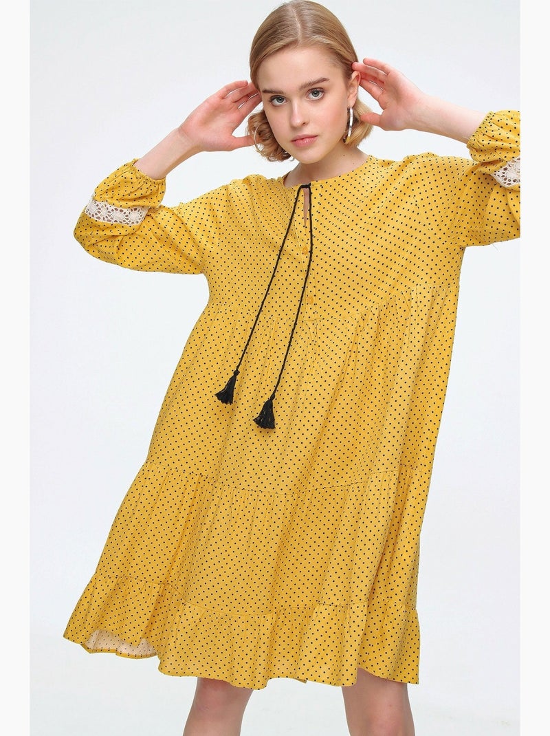 Vestido midi con volantes Amarillo - Kiabi