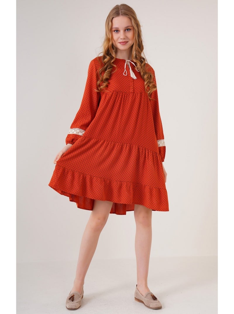 Vestido midi con volantes Naranja - Kiabi