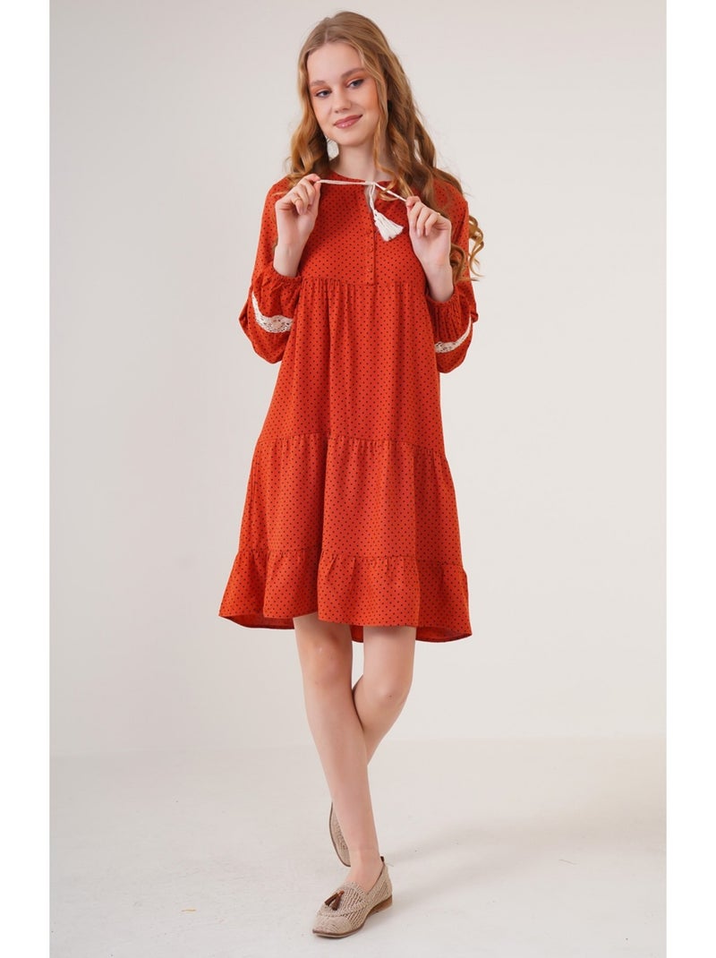 Vestido midi con volantes Naranja - Kiabi