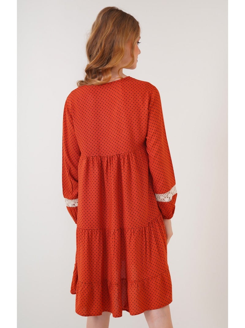 Vestido midi con volantes Naranja - Kiabi