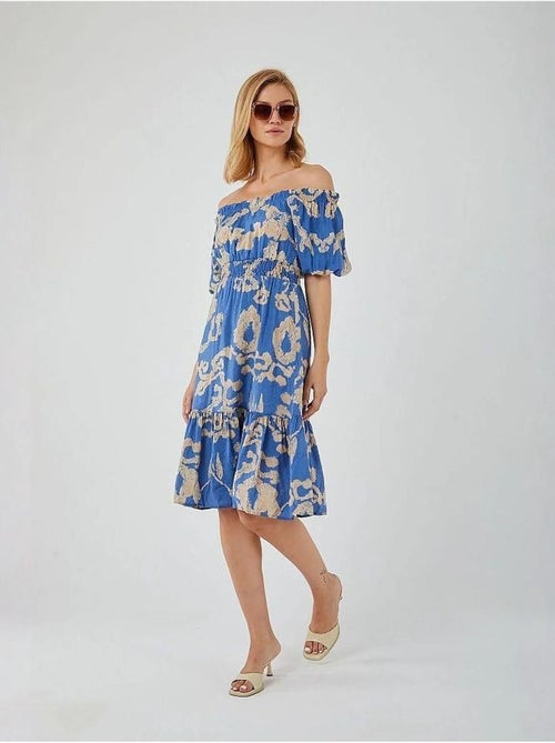 Vestido midi con volantes y cuello barco con estampado floral de mixray - Kiabi