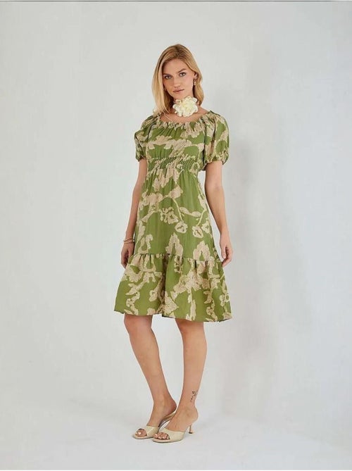 Vestido midi con volantes y cuello barco con estampado floral de mixray - Kiabi
