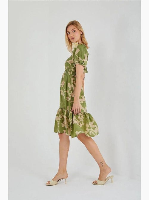 Vestido midi con volantes y cuello barco con estampado floral de mixray - Kiabi