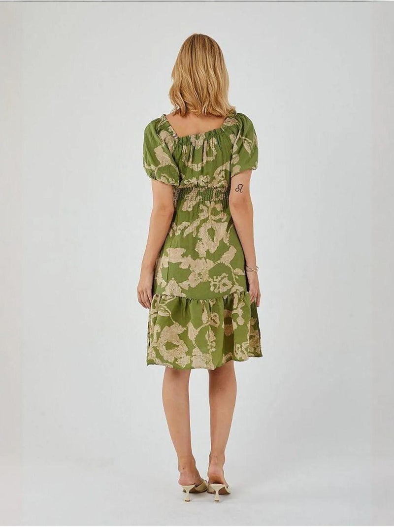 Vestido midi con volantes y cuello barco con estampado floral de mixray Verde - Kiabi