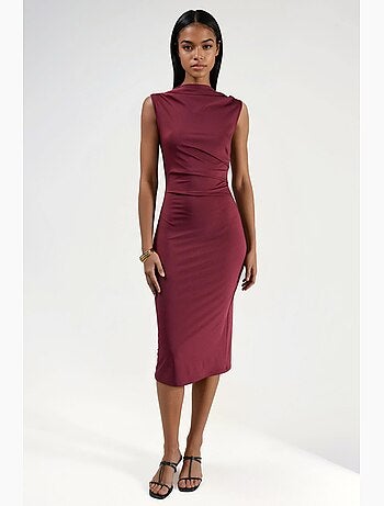 Vestido midi con volantes y cuello redondo hiccup
