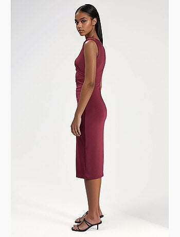 Vestido midi con volantes y cuello redondo hiccup
