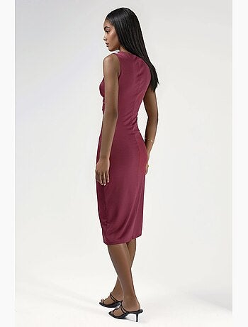 Vestido midi con volantes y cuello redondo hiccup