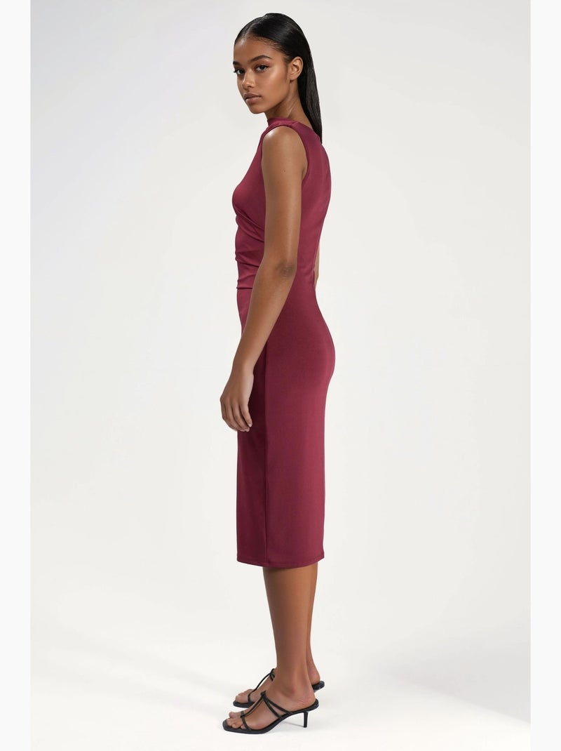 Vestido midi con volantes y cuello redondo hiccup Rojo burdeos - Kiabi