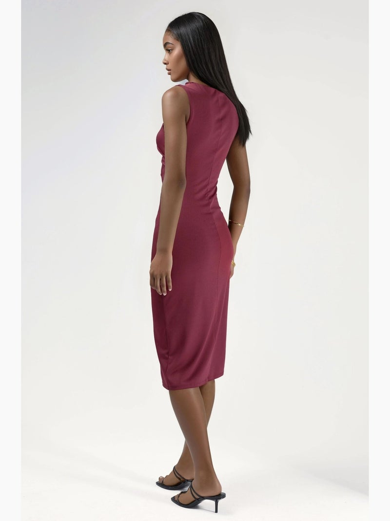 Vestido midi con volantes y cuello redondo hiccup Rojo burdeos - Kiabi